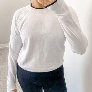 Athleta Sweater White North Point Crew Neck Black Accents Classic Minimalist XS